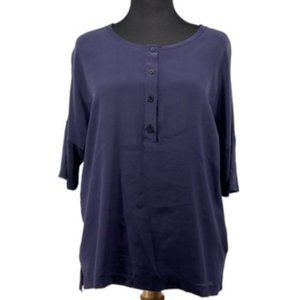SET silk inside navy blue 3/4 length sleeve shirt button top silk viscose